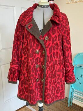Red and Brown Fleece Swing Coat - Very Good Condition Sz L